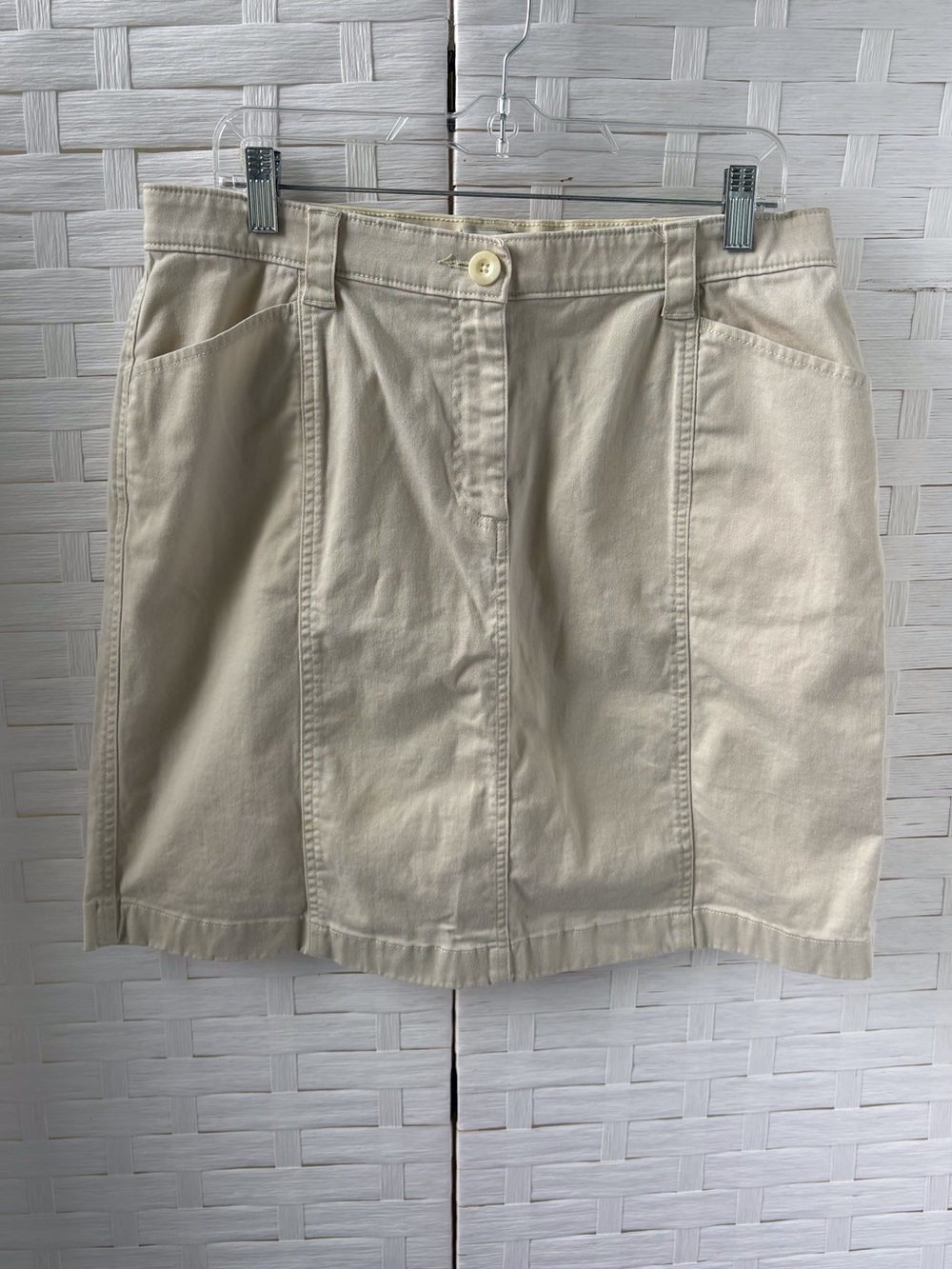L L Bean Size 16P Classic Fit Khaki Skirt‎ Pockets Cotton Stretch Casual Preppy